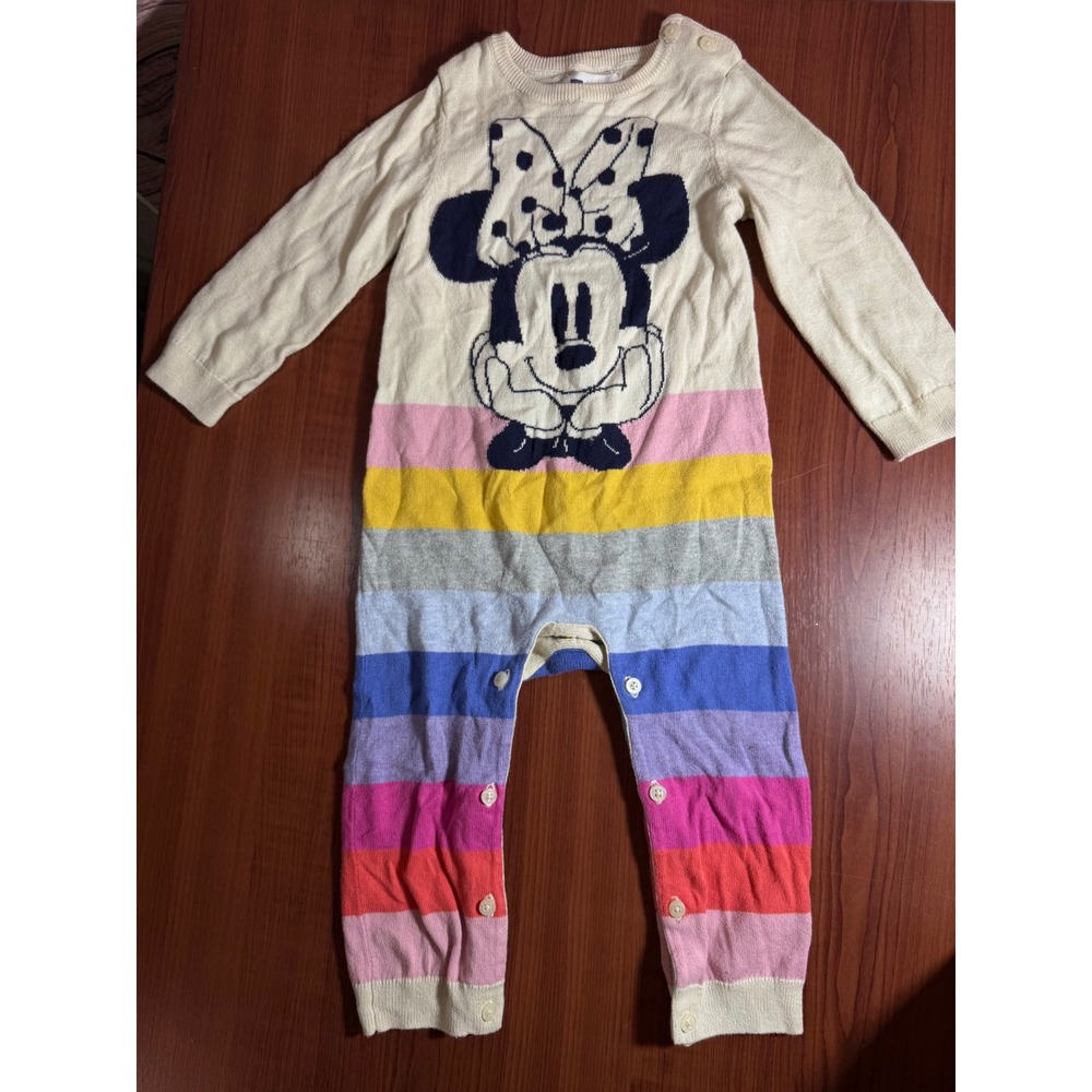 Baby Gap Disney Minnie Mouse Rainbow Striped Knit Sweater Romper 18-24 Months